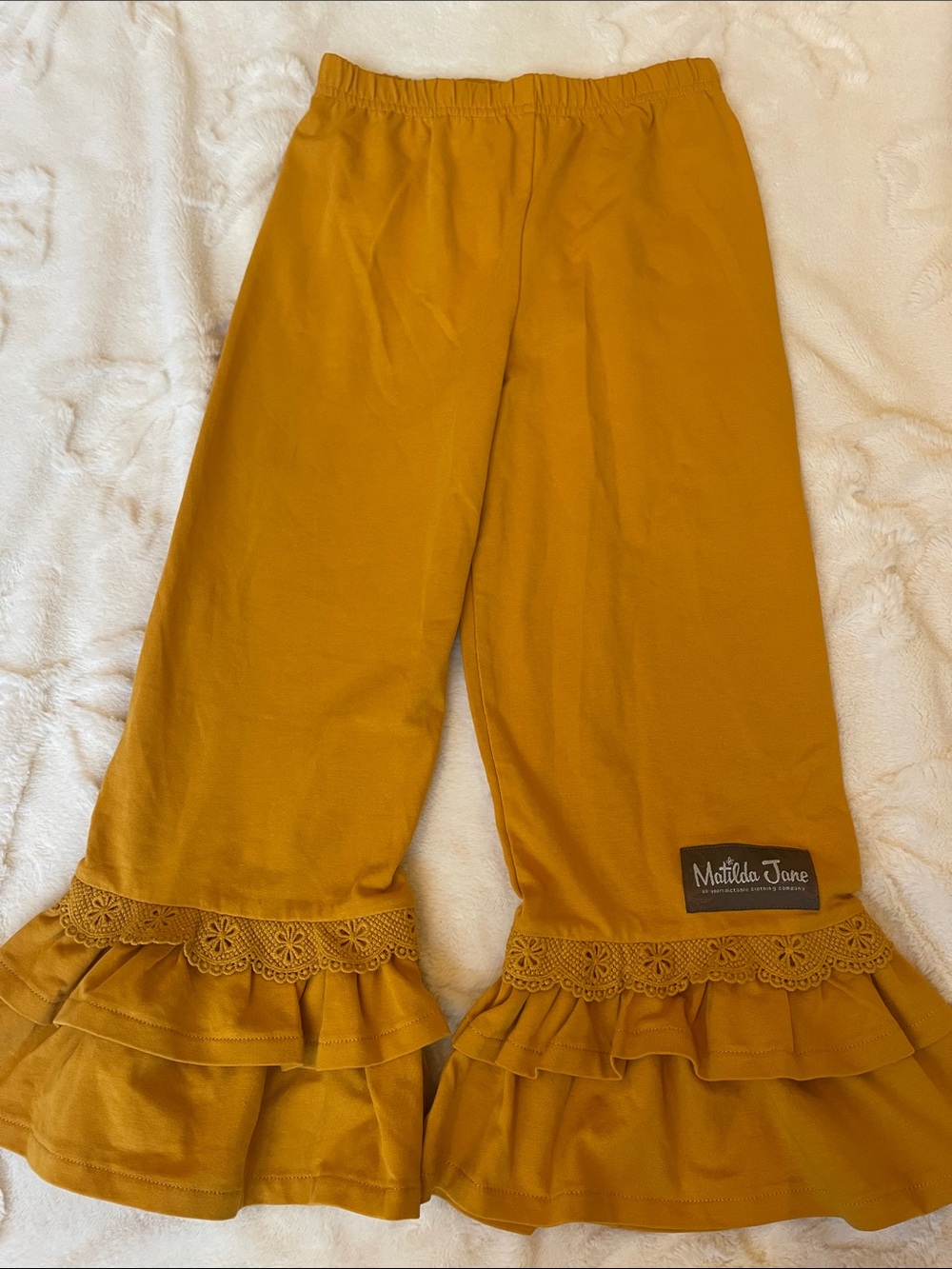 Matilda Jane Girls Mustard Ruffle Hem Leggings size 6